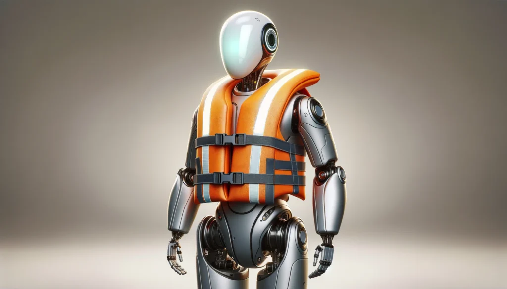 AI robot wearing a lifejacket