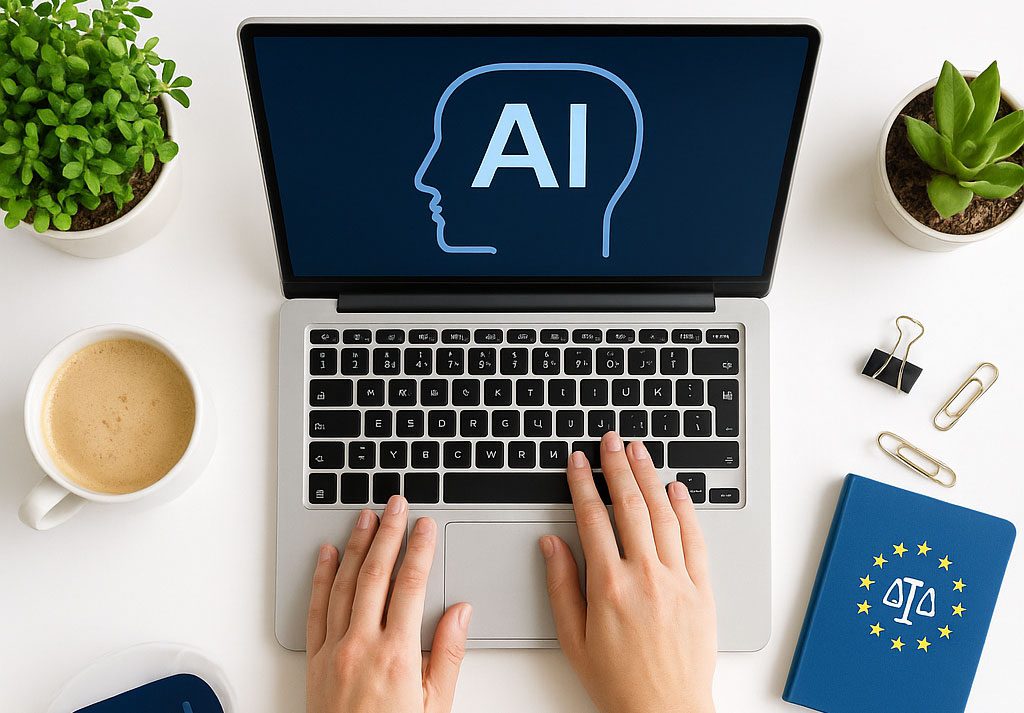 laptop with AI image on screen